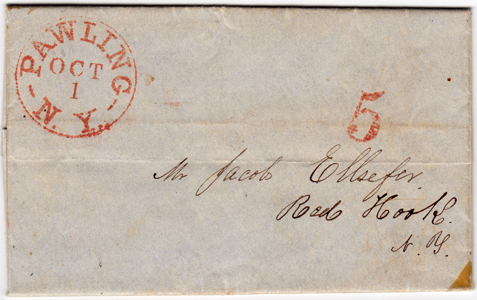 Pawling NY Folded Letter Sheet 1851 5 Cents